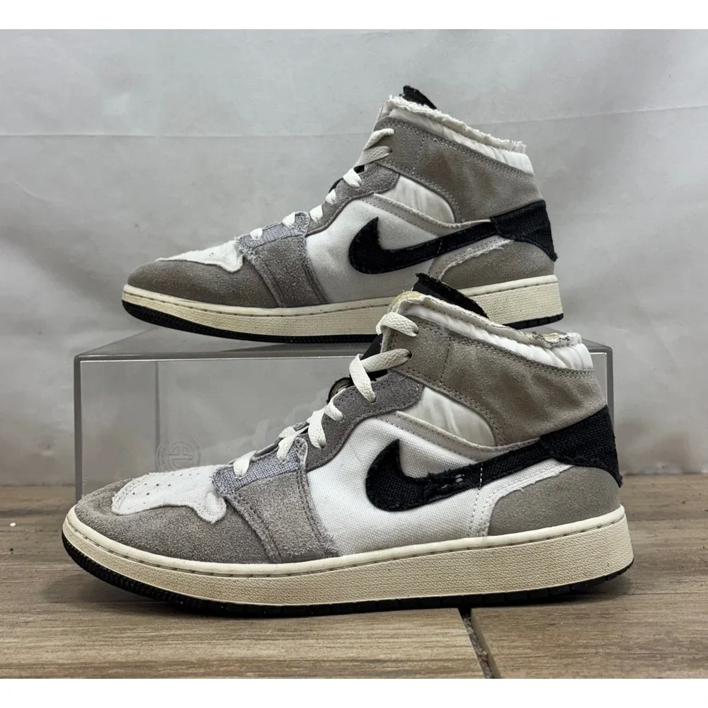 Air Jordan 1 Mid SE Craft Inside Out White‎ Black Sneakers Youth Size 7Y